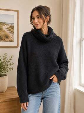 UGG Alpaca Wool Blend Turtleneck Sweater Black Fuzzy Cozy Oversized S
